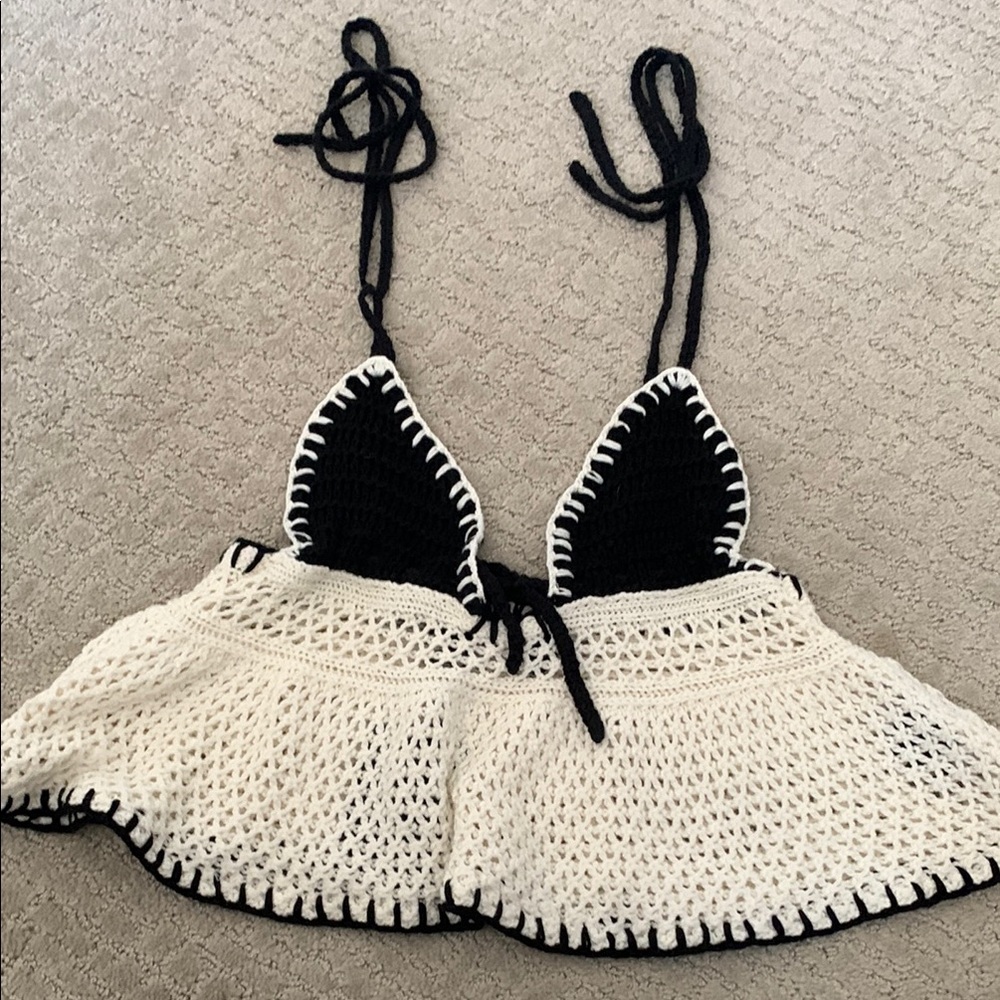 Black and White Crochet Halter Top